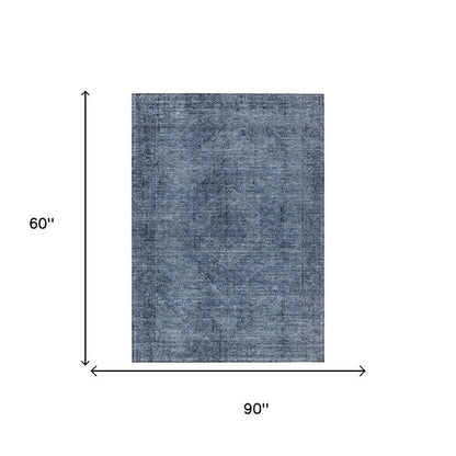 5' X 8' Denim Blue And Blue Oriental Washable Indoor Outdoor Area Rug HomeRoots