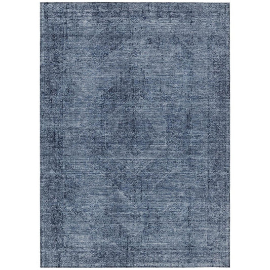 5' X 8' Denim Blue And Blue Oriental Washable Indoor Outdoor Area Rug