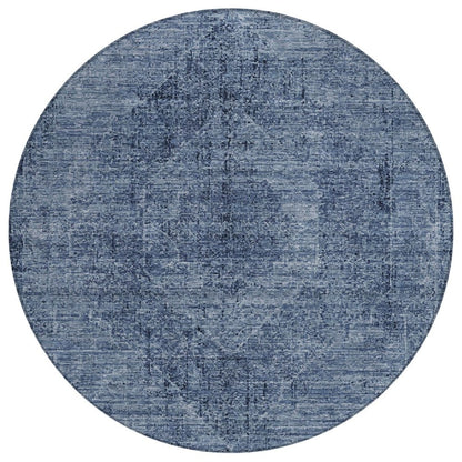 8' Denim Blue And Blue Round Oriental Washable Indoor Outdoor Area Rug HomeRoots