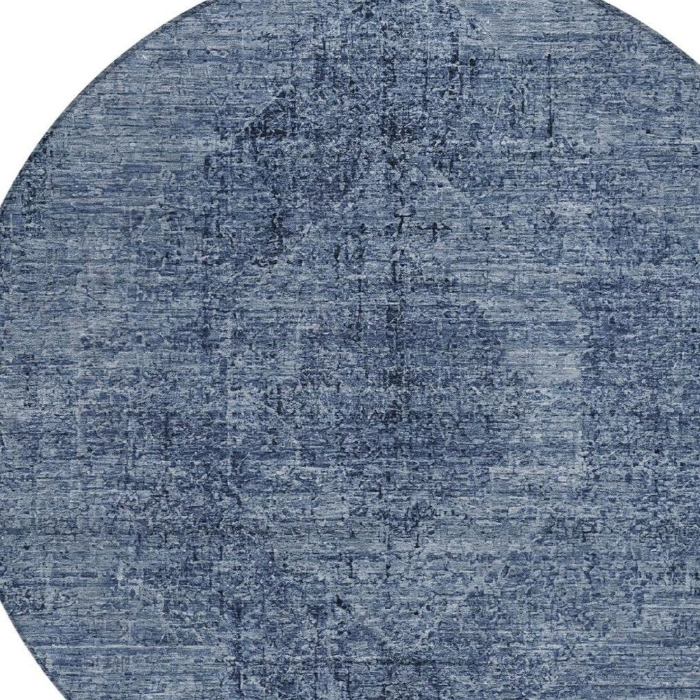 8' Denim Blue And Blue Round Oriental Washable Indoor Outdoor Area Rug — view 5