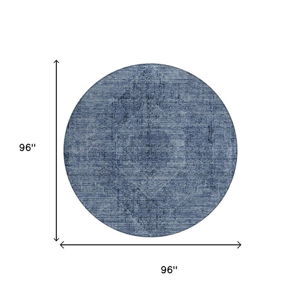 8' Denim Blue And Blue Round Oriental Washable Indoor Outdoor Area Rug HomeRoots