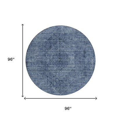 8' Denim Blue And Blue Round Oriental Washable Indoor Outdoor Area Rug HomeRoots