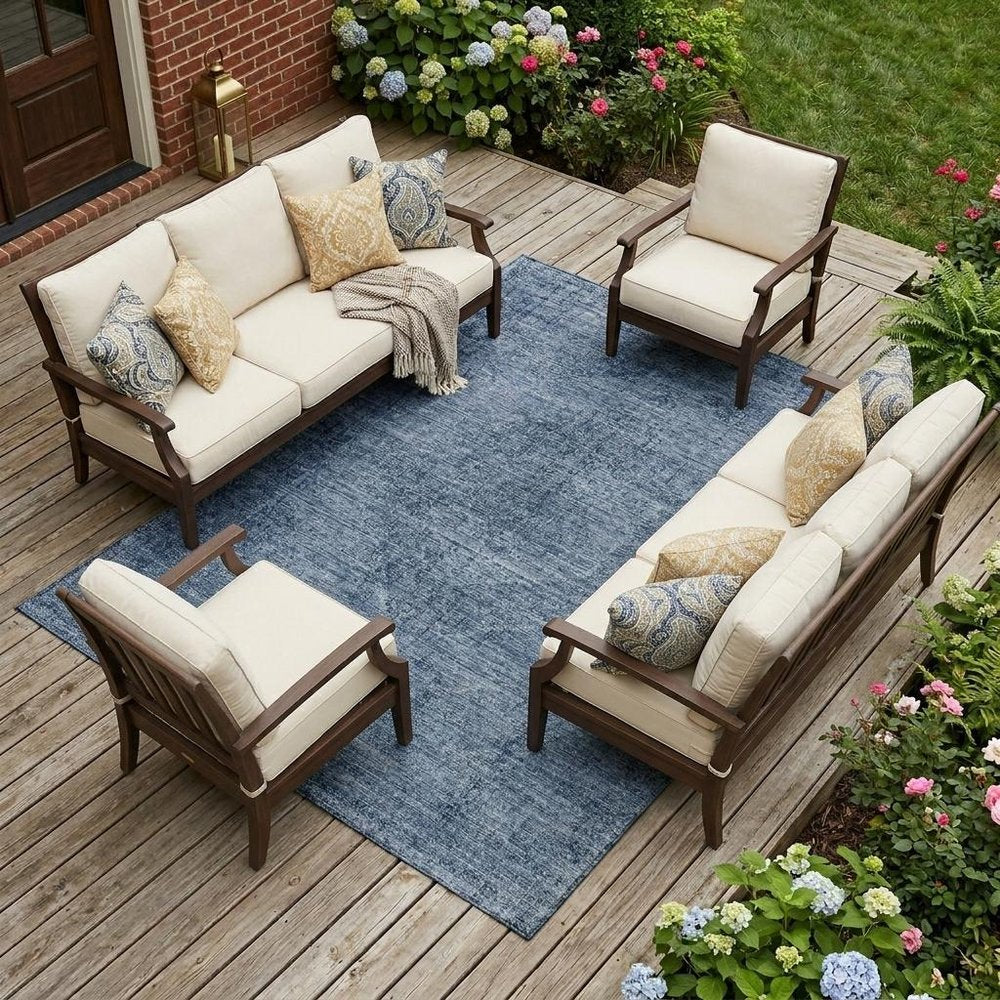 8' X 10' Denim Blue And Blue Oriental Washable Indoor Outdoor Area Rug HomeRoots