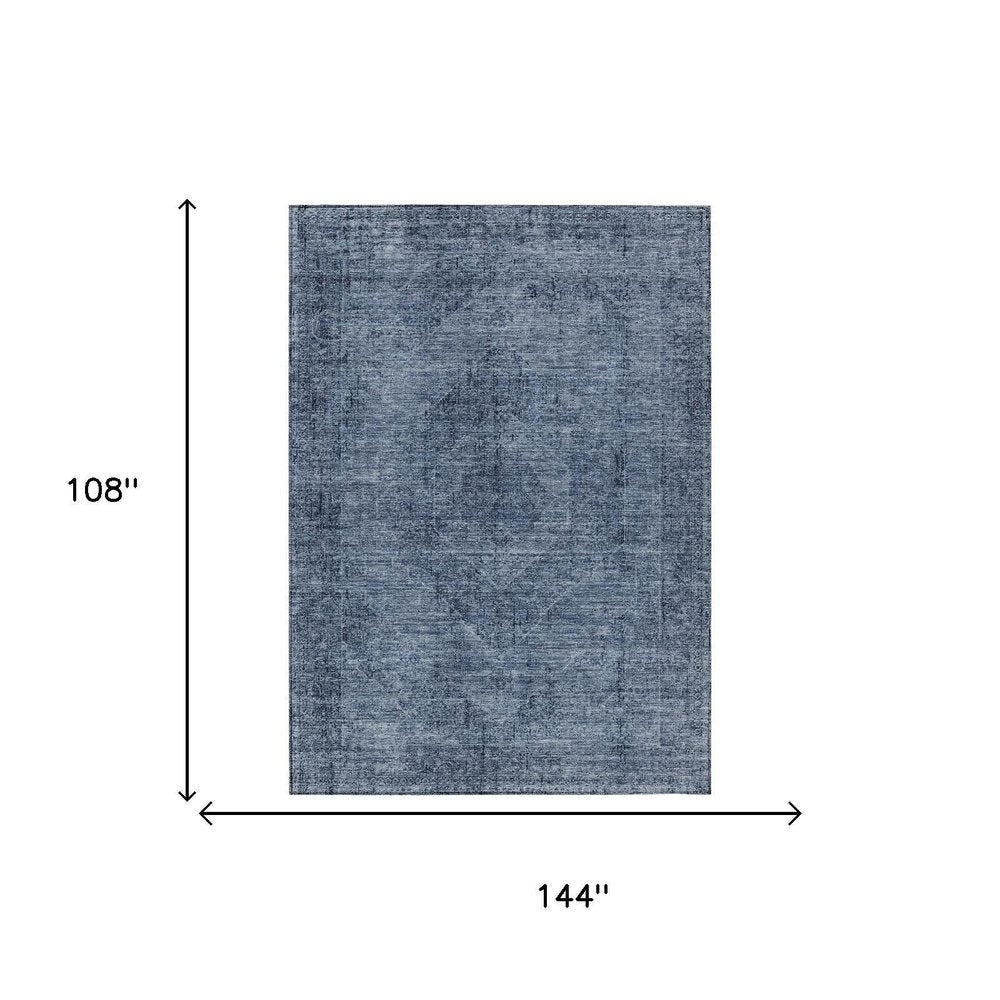 9' X 12' Denim Blue And Blue Oriental Washable Indoor Outdoor Area Rug HomeRoots