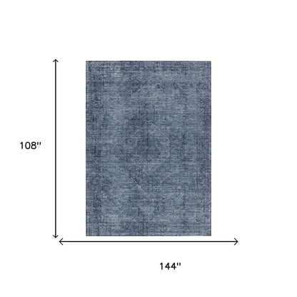 9' X 12' Denim Blue And Blue Oriental Washable Indoor Outdoor Area Rug HomeRoots
