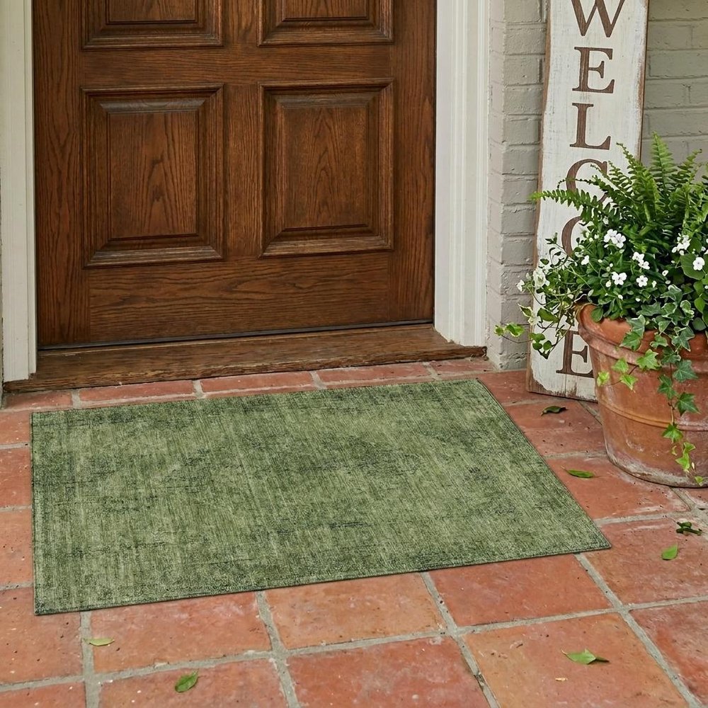 3' X 5' Olive Green And Green Oriental Washable Indoor Outdoor Area Rug HomeRoots