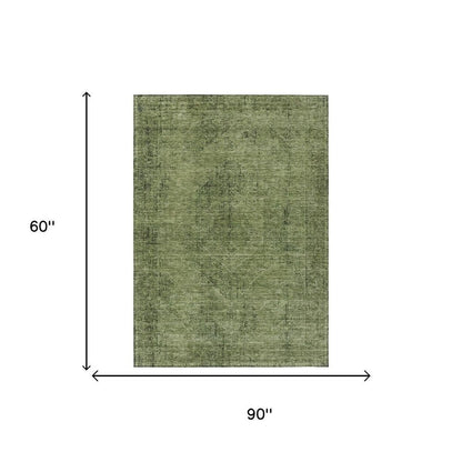 5' X 8' Olive Green And Green Oriental Washable Indoor Outdoor Area Rug HomeRoots