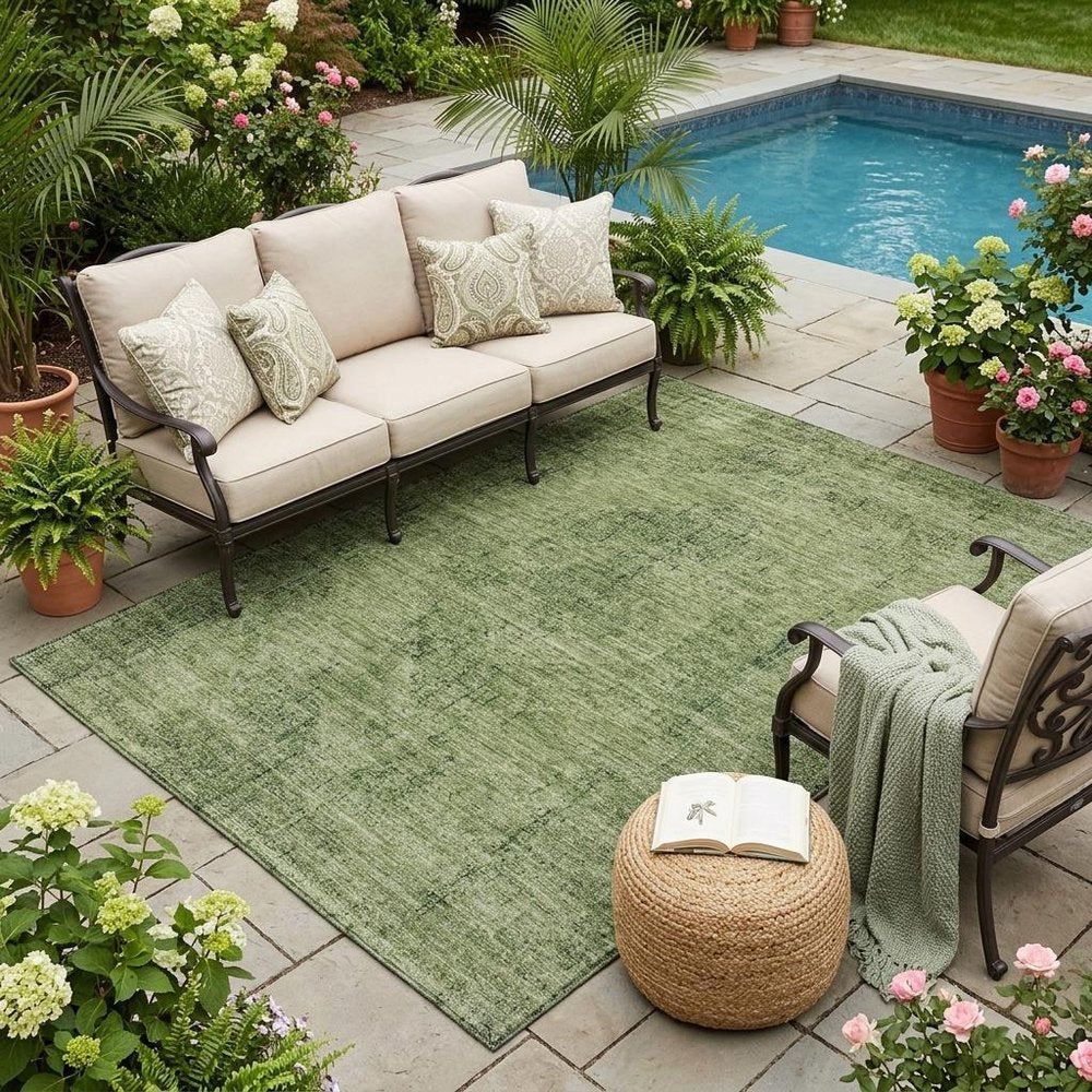 5' X 8' Olive Green And Green Oriental Washable Indoor Outdoor Area Rug HomeRoots
