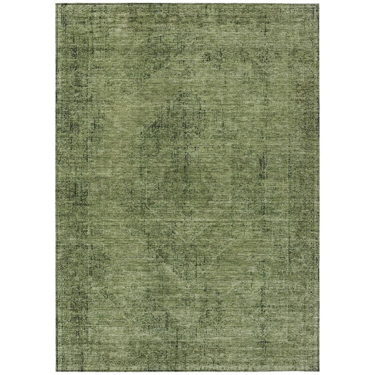 5' X 8' Olive Green And Green Oriental Washable Indoor Outdoor Area Rug