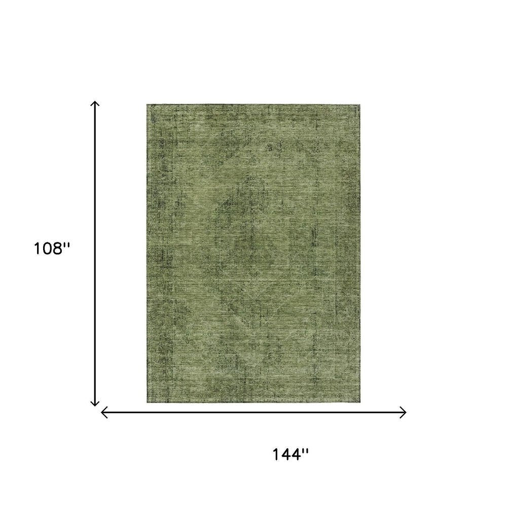 9' X 12' Olive Green And Green Oriental Washable Indoor Outdoor Area Rug — view 4