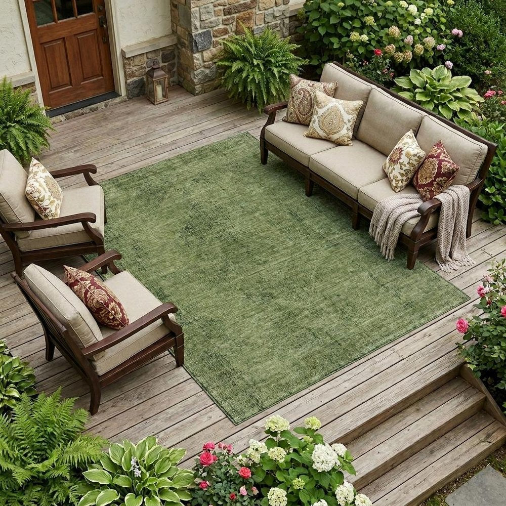 9' X 12' Olive Green And Green Oriental Washable Indoor Outdoor Area Rug — view 5