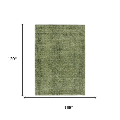 10' X 14' Olive Green And Green Oriental Washable Indoor Outdoor Area Rug HomeRoots