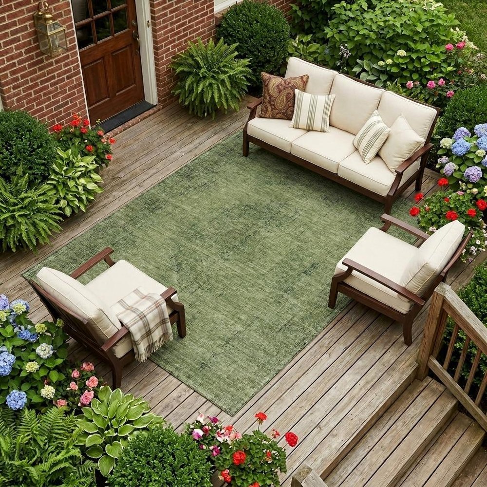 10' X 14' Olive Green And Green Oriental Washable Indoor Outdoor Area Rug — view 5
