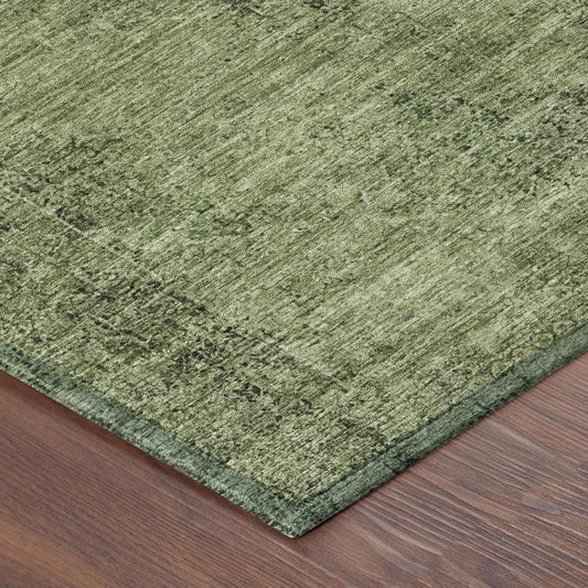 10' X 14' Olive Green And Green Oriental Washable Indoor Outdoor Area Rug