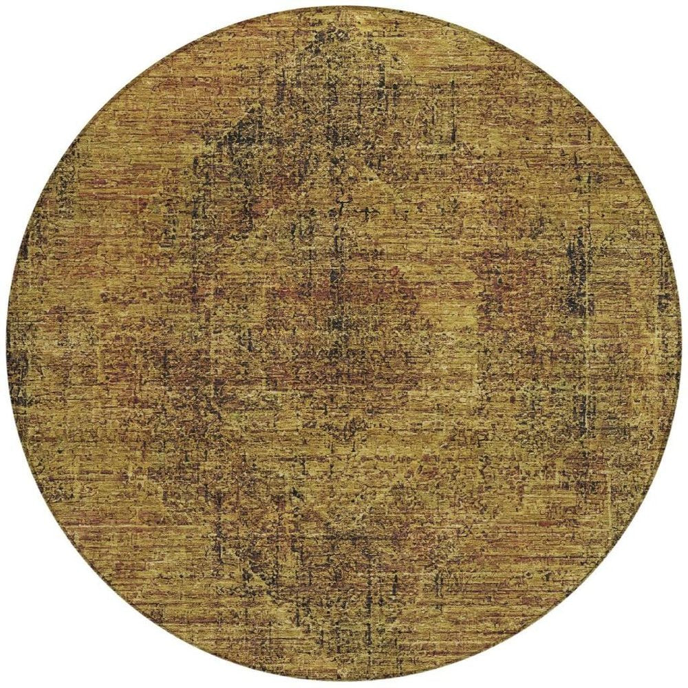 8' Rust And Orange Round Oriental Washable Indoor Outdoor Area Rug — view 6