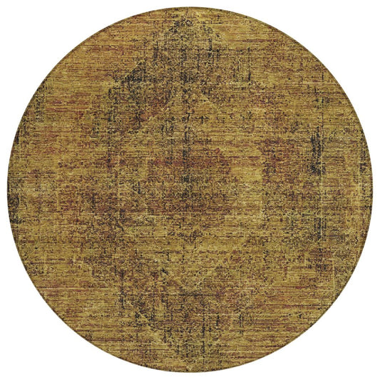 8' Rust And Orange Round Oriental Washable Indoor Outdoor Area Rug