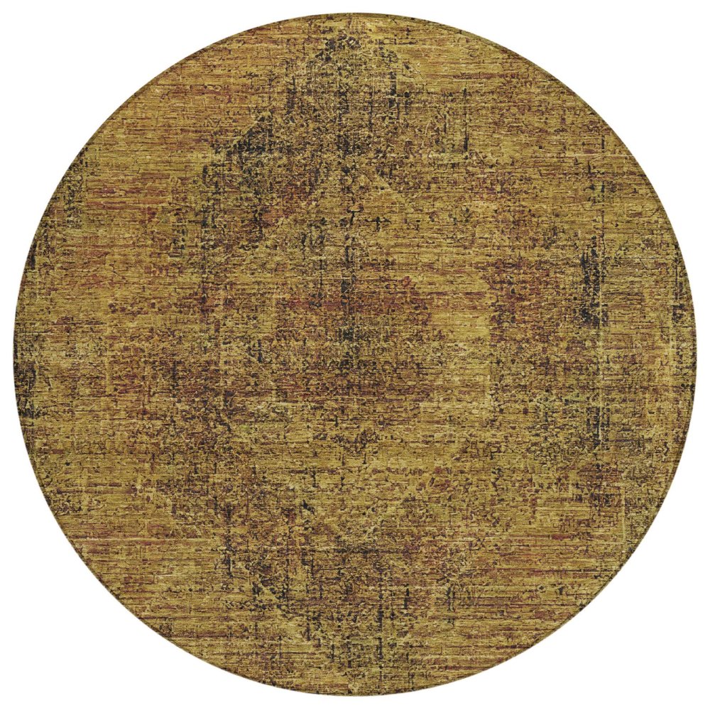 8' Rust And Orange Round Oriental Washable Indoor Outdoor Area Rug — view 1