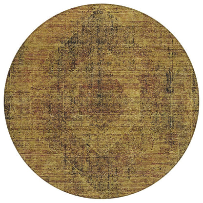 8' Rust And Orange Round Oriental Washable Indoor Outdoor Area Rug HomeRoots