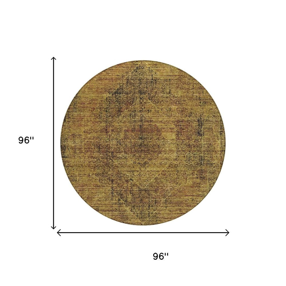 8' Rust And Orange Round Oriental Washable Indoor Outdoor Area Rug HomeRoots