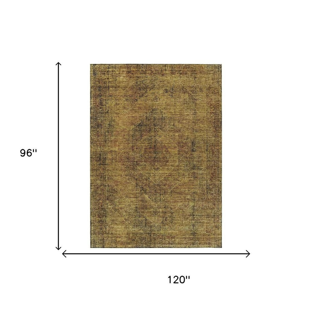 8' X 10' Rust And Orange Oriental Washable Indoor Outdoor Area Rug — view 4