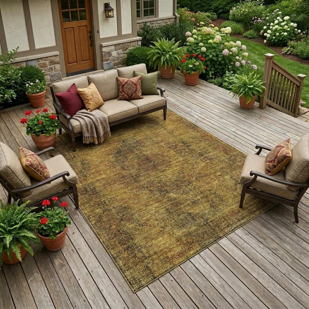 9' X 12' Rust And Orange Oriental Washable Indoor Outdoor Area Rug — view 5