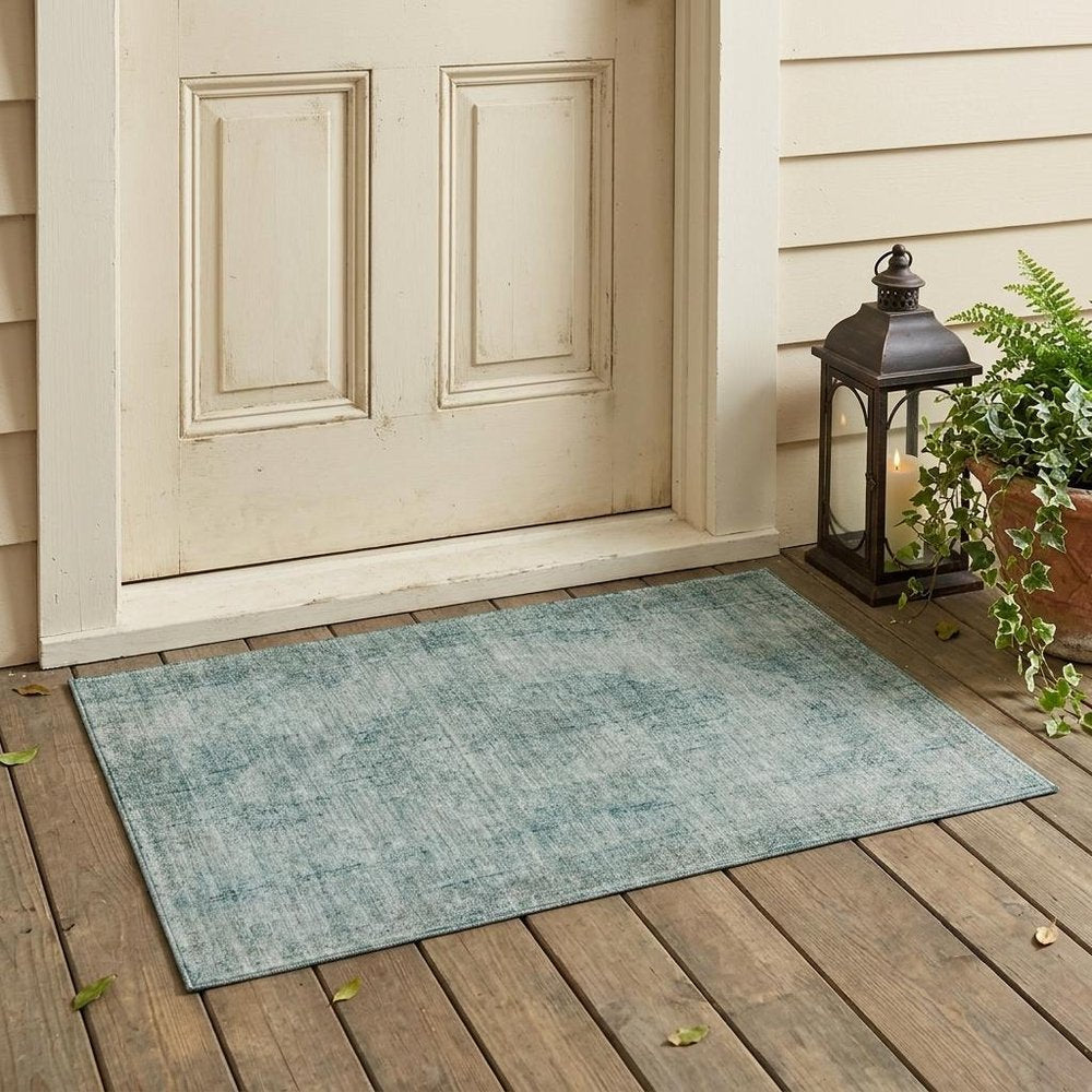 3' X 5' Blue And Ivory Oriental Washable Indoor Outdoor Area Rug — view 5