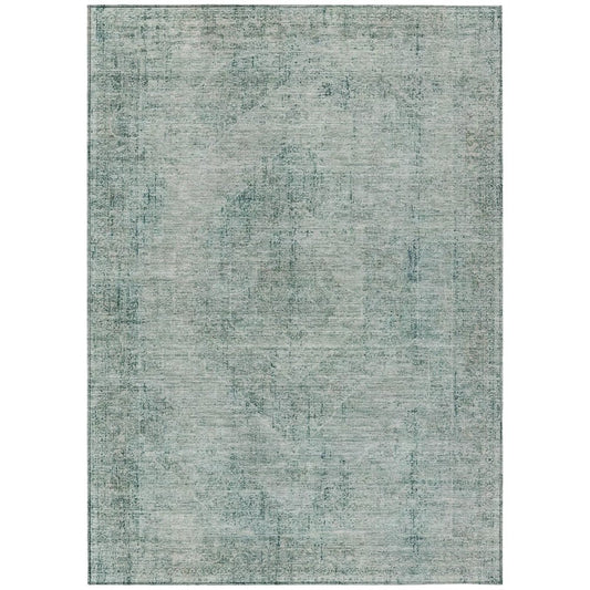 5' X 8' Blue And Ivory Oriental Washable Indoor Outdoor Area Rug