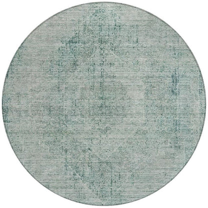 8' Blue And Ivory Round Oriental Washable Indoor Outdoor Area Rug HomeRoots