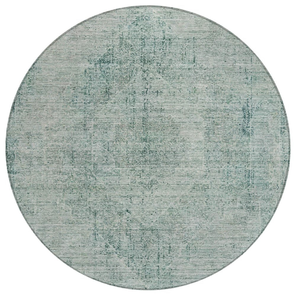 8' Blue And Ivory Round Oriental Washable Indoor Outdoor Area Rug HomeRoots