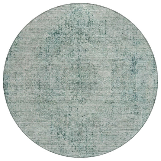 8' Blue And Ivory Round Oriental Washable Indoor Outdoor Area Rug