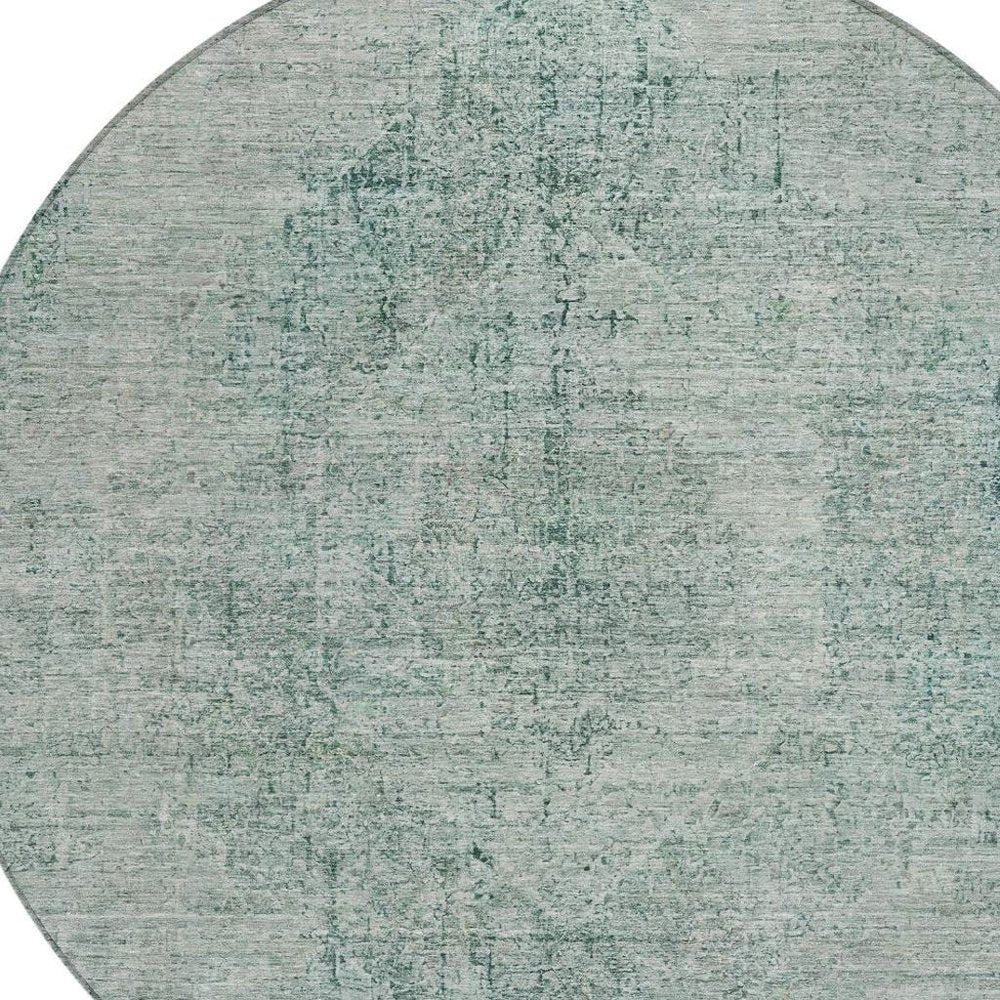8' Blue And Ivory Round Oriental Washable Indoor Outdoor Area Rug HomeRoots
