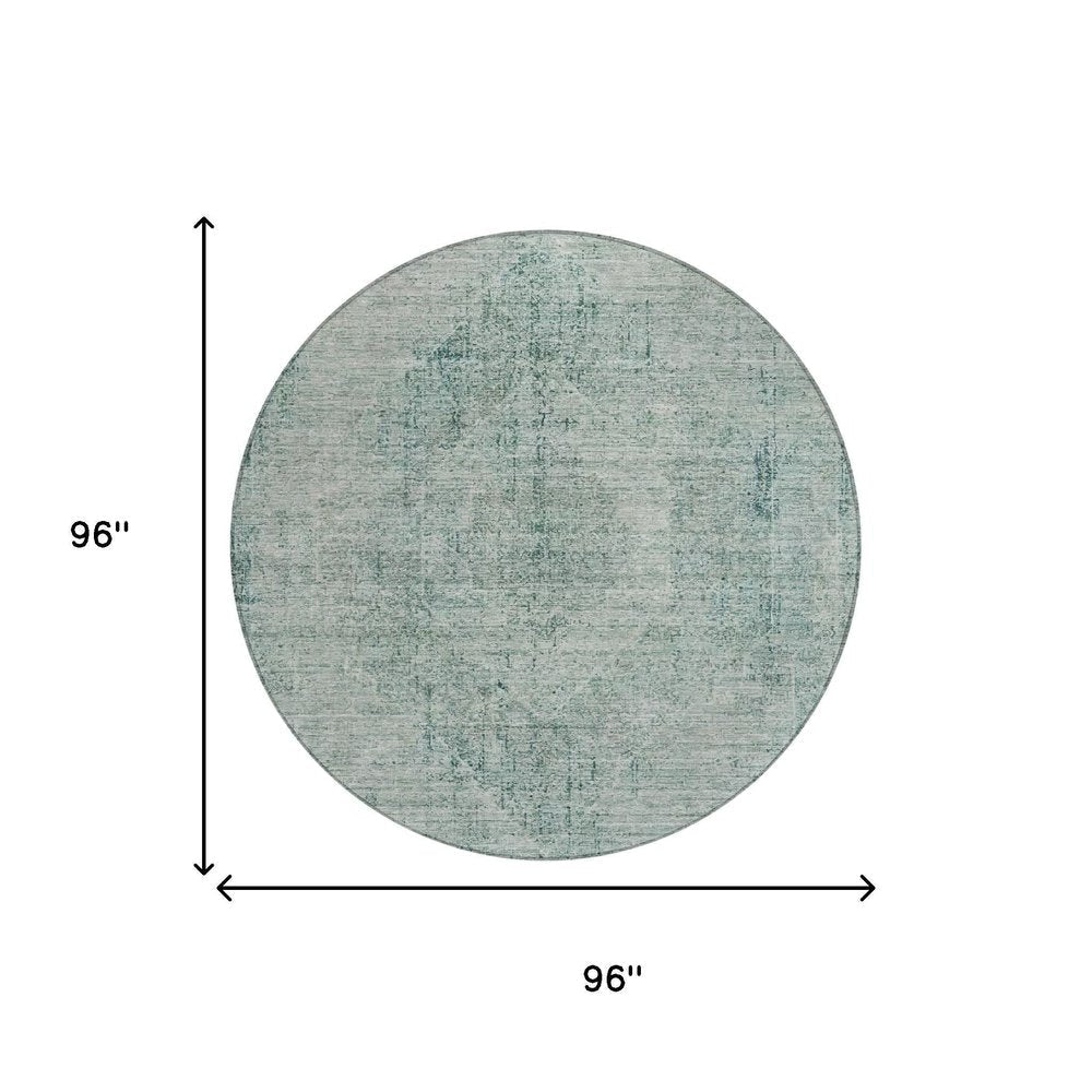 8' Blue And Ivory Round Oriental Washable Indoor Outdoor Area Rug — view 11