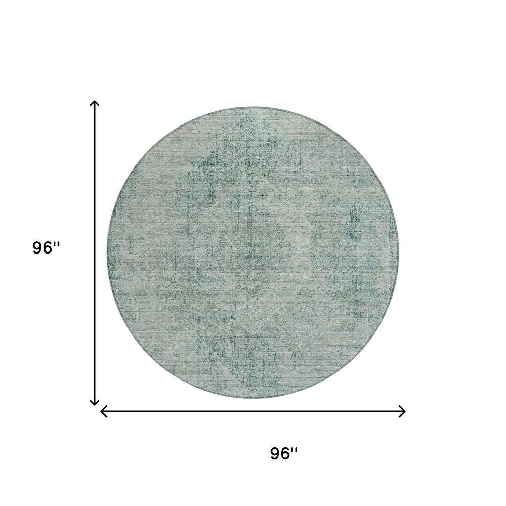 8' Blue And Ivory Round Oriental Washable Indoor Outdoor Area Rug — view 4