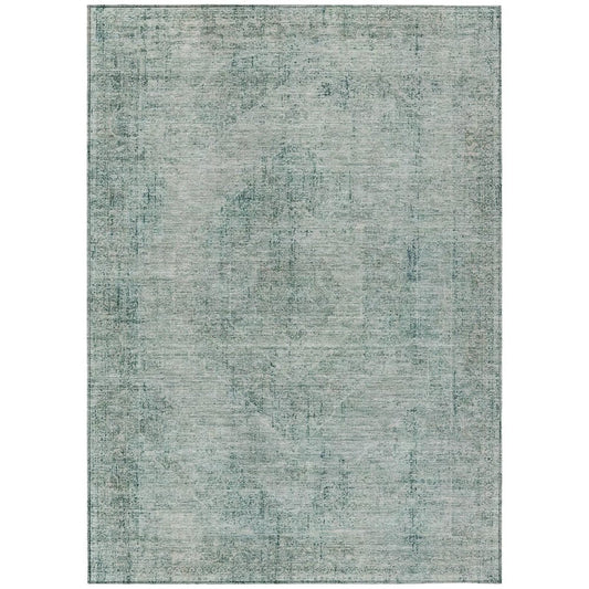 9' X 12' Blue And Ivory Oriental Washable Indoor Outdoor Area Rug