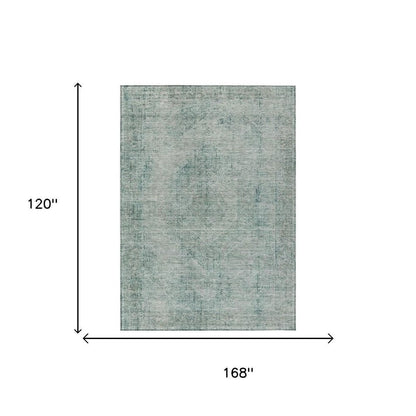 10' X 14' Blue And Ivory Oriental Washable Indoor Outdoor Area Rug HomeRoots