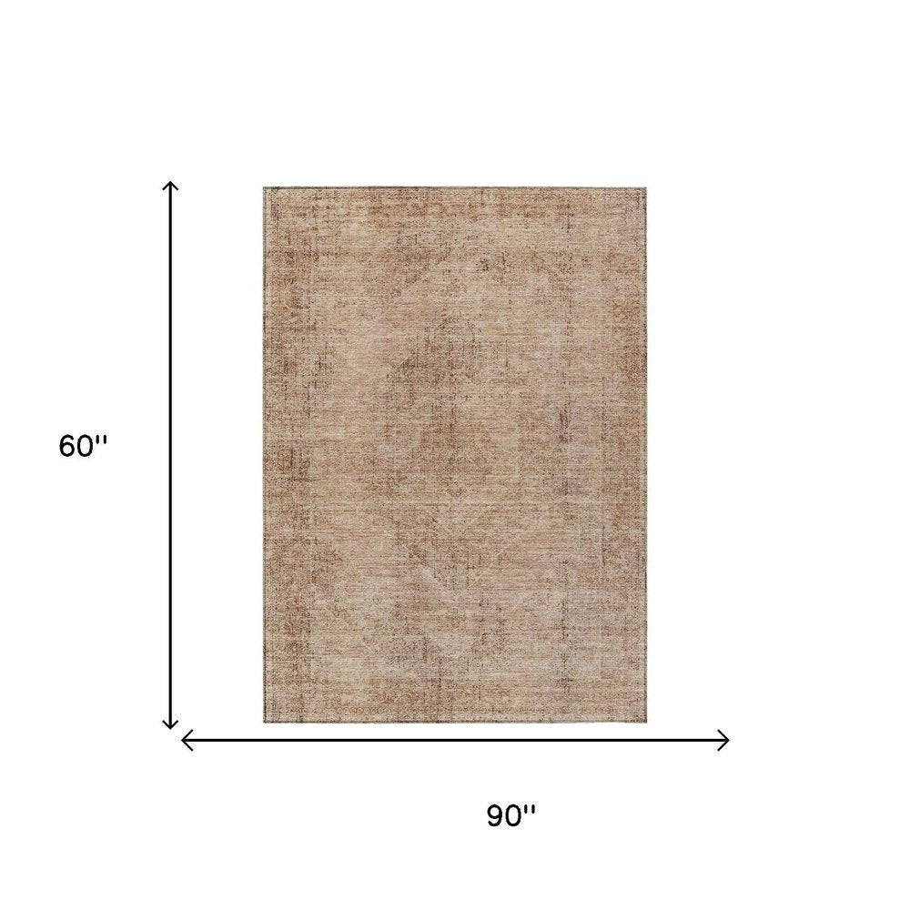 5' X 8' Salmon And Orange Oriental Washable Indoor Outdoor Area Rug HomeRoots