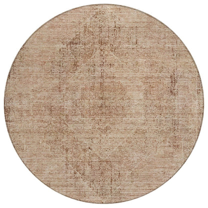 8' Salmon And Orange Round Oriental Washable Indoor Outdoor Area Rug