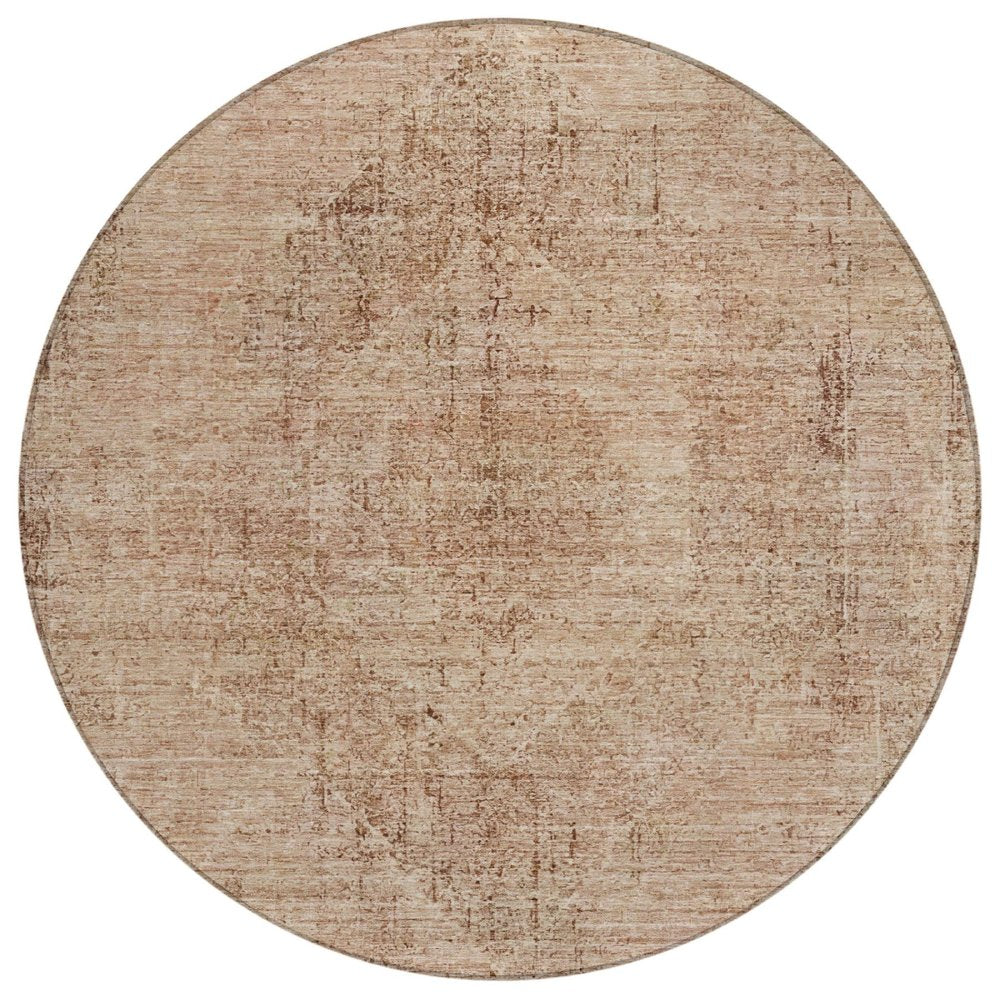 8' Salmon And Orange Round Oriental Washable Indoor Outdoor Area Rug — view 1