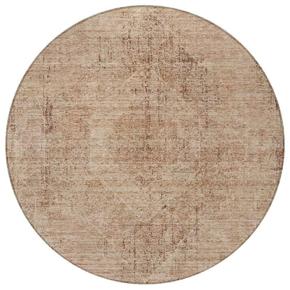 8' Salmon And Orange Round Oriental Washable Indoor Outdoor Area Rug HomeRoots