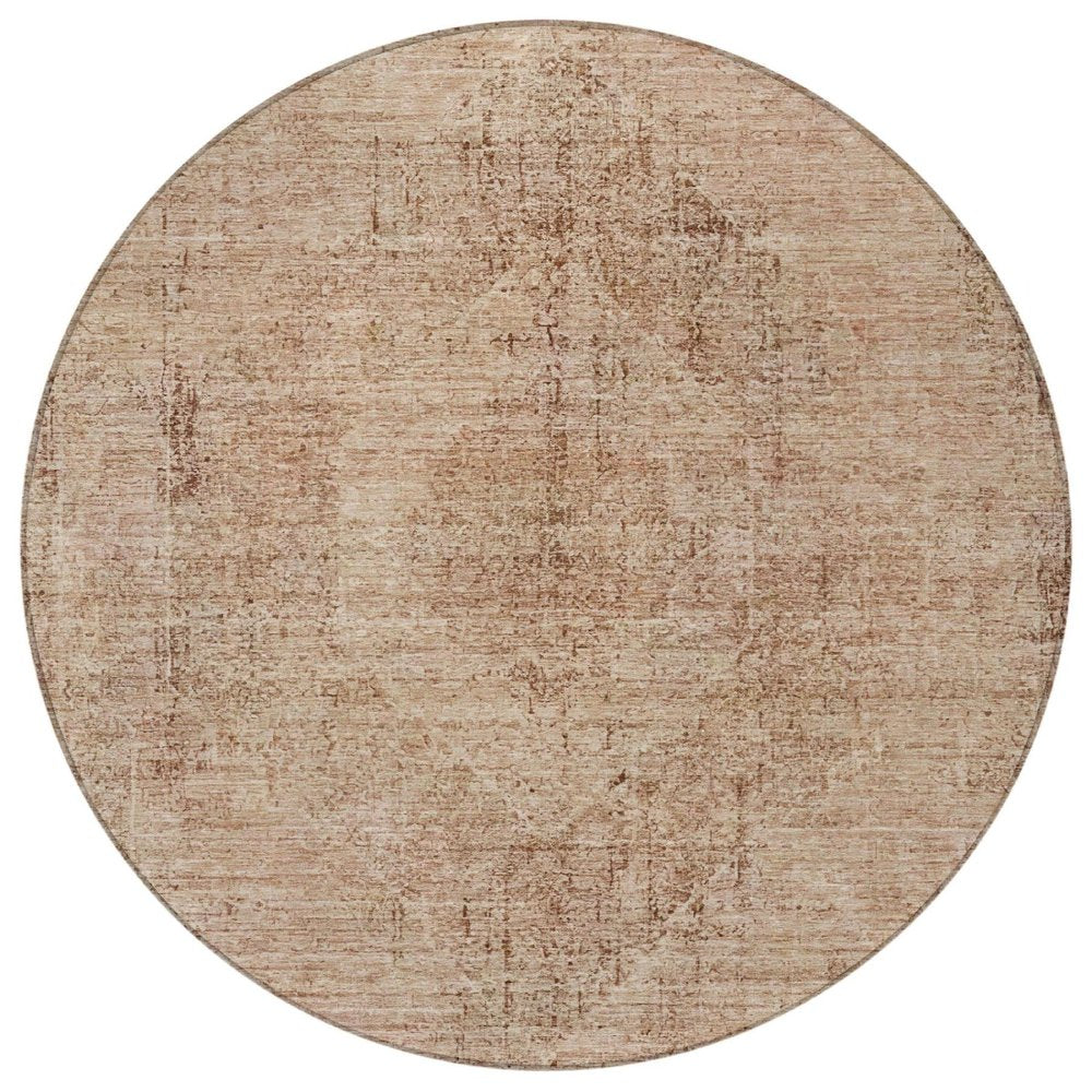 8' Salmon And Orange Round Oriental Washable Indoor Outdoor Area Rug — view 5