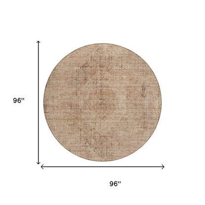 8' Salmon And Orange Round Oriental Washable Indoor Outdoor Area Rug HomeRoots