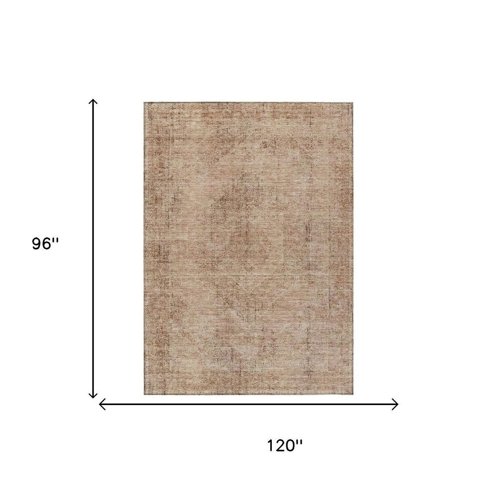 8' X 10' Salmon And Orange Oriental Washable Indoor Outdoor Area Rug — view 4