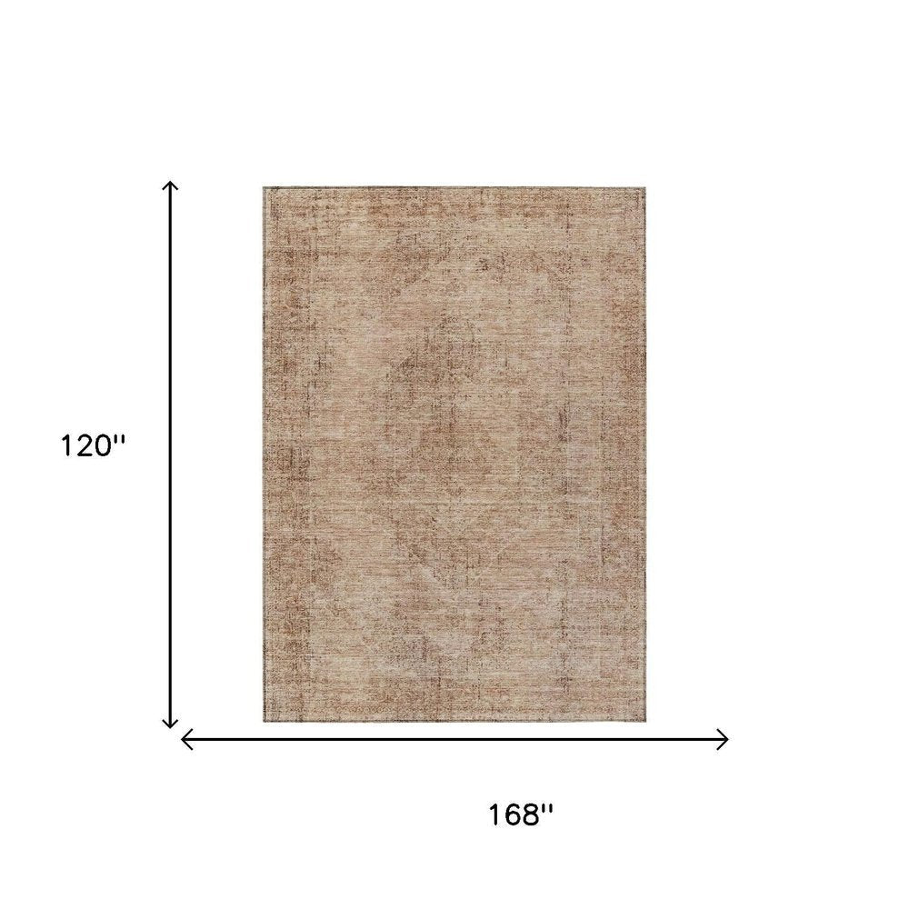 10' X 14' Salmon And Orange Oriental Washable Indoor Outdoor Area Rug HomeRoots