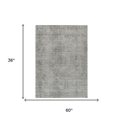 3' X 5' Silver And Gray Oriental Washable Indoor Outdoor Area Rug HomeRoots