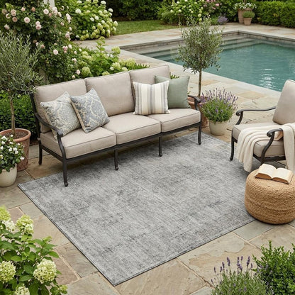 5' X 8' Silver And Gray Oriental Washable Indoor Outdoor Area Rug HomeRoots