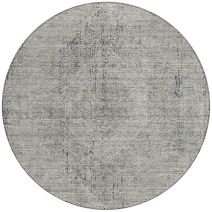 8' Silver And Gray Round Oriental Washable Indoor Outdoor Area Rug HomeRoots