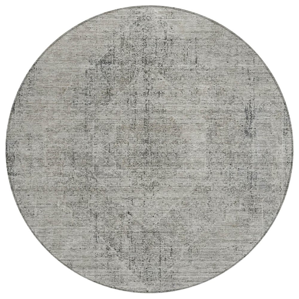 8' Silver And Gray Round Oriental Washable Indoor Outdoor Area Rug — view 1