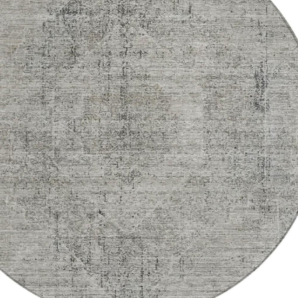 8' Silver And Gray Round Oriental Washable Indoor Outdoor Area Rug — view 5