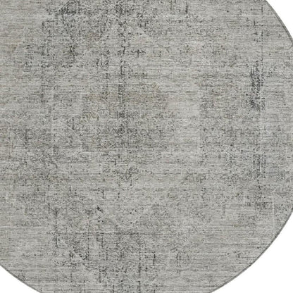 8' Silver And Gray Round Oriental Washable Indoor Outdoor Area Rug HomeRoots