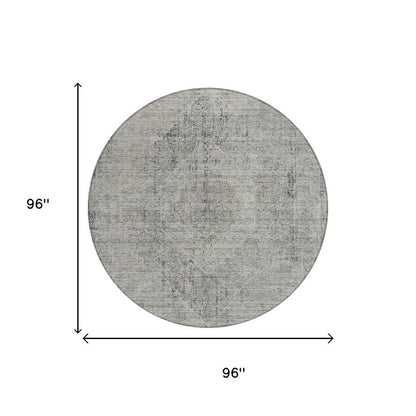 8' Silver And Gray Round Oriental Washable Indoor Outdoor Area Rug HomeRoots